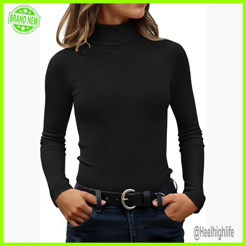 Slim Fit Ribbed Knit Turtleneck Sweater Long Sleeve Pullover Top